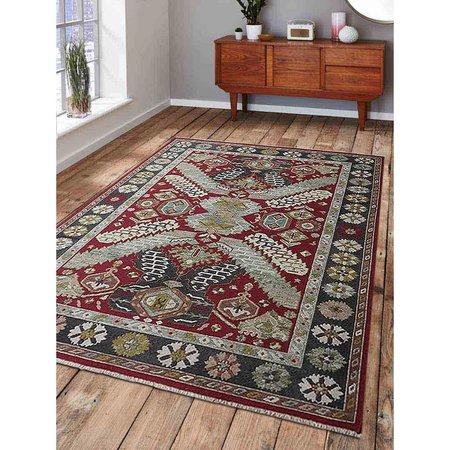 MICASA 6 x 9 ft. Hand Knotted Sumak Wool Area RugRed Charcoal Oriental MI1771939
